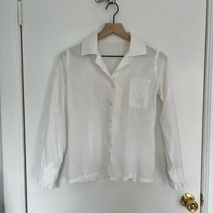 Vintage White Cotton Linen Collared Shirt